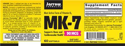 Photo of the Jarrow Formulas MK-7 90 mcg label