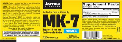 Photo of the Jarrow Formulas MK-7 90 mcg label