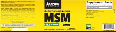 Photo of the Jarrow Formulas MSM Powder label