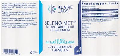 Photo of the Klaire Labs Seleno Met 200 mcg label