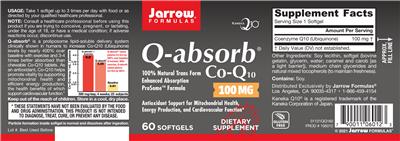 Photo of the Jarrow Formulas Q-absorb Co-Q10 100 mg label