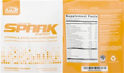 Photo of the AdvoCare Spark Energy Mandarin Orange label