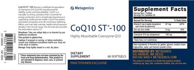 Photo of the Metagenics CoQ10 ST-100 label