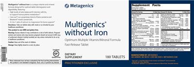 Photo of the Metagenics Multigenics without Iron label