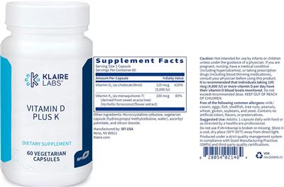 Photo of the Klaire Labs Vitamin D plus K label