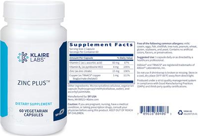 Photo of the Klaire Labs Zinc Plus label