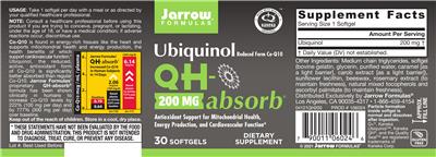 Photo of the Jarrow Formulas QH-absorb 200 mg label