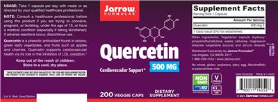 Photo of the Jarrow Formulas Quercetin 500 mg label