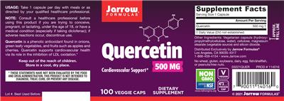 Photo of the Jarrow Formulas Quercetin 500 mg label