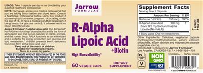 Photo of the Jarrow Formulas R-Alpha Lipoic Acid label