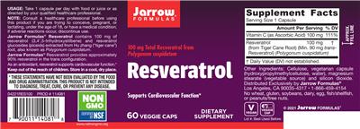 Photo of the Jarrow Formulas Resveratrol 100 mg label