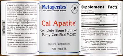 Photo of the Metagenics Cal Apatite label