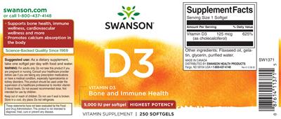 Product label for D3 5,000 IU Highest Potency