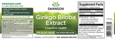 Photo of the Swanson Ginkgo Biloba Extract 120 mg label