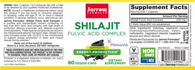 Photo of the Jarrow Formulas Shilajit Fulvic Acid Complex label