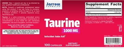 Photo of the Jarrow Formulas Taurine 1000 mg label