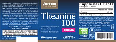 Photo of the Jarrow Formulas Theanine 100 mg label