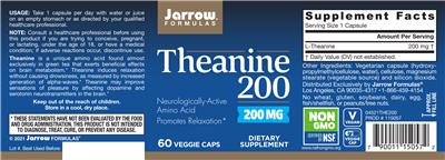 Photo of the Jarrow Formulas Theanine 200 mg label