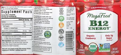 Photo of the MegaFood B12 Energy Cranberry label
