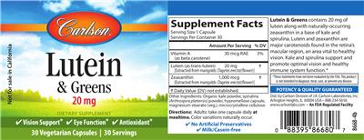 Photo of the Carlson Lutein & Greens label
