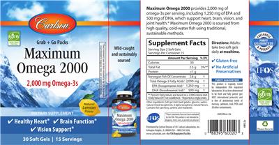 Photo of the Carlson Maximum Omega 2000 Natural Lemon Flavor label