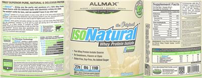 Photo of the ALLMAX IsoNatural Whey Protein Isolate Unflavored label