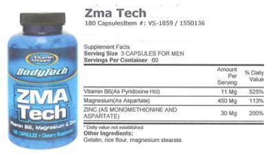 Photo of the BodyTech ZMA Tech label