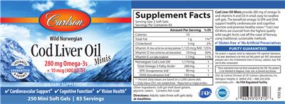 Photo of the Carlson Cod Liver Oil Minis label