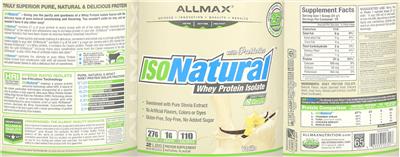 Photo of the ALLMAX IsoNatural Whey Protein Isolate Vanilla label