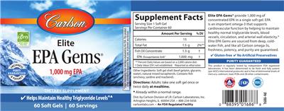 Photo of the Carlson Elite EPA Gems 1,000 mg label