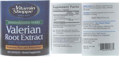 Photo of the The Vitamin Shoppe Valerian Root Extract label