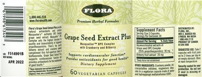 Photo of the Flora Grape Seed Extract Plus label