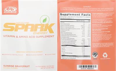 Photo of the AdvoCare Spark Energy Sunrise Grapefruit label