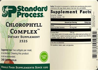 Photo of the SP Standard Process Chlorophyll Complex label