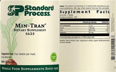 Photo of the SP Standard Process Min-Tran label