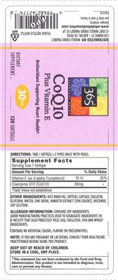 Photo of the 365 Everyday Value CoQ10 Plus Vitamin E label