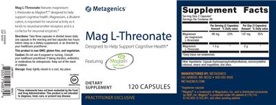 Photo of the Metagenics Mag L-Threonate label