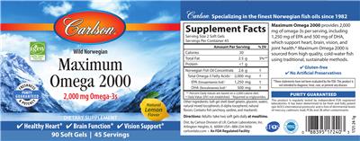 Photo of the Carlson Maximum Omega 2000 Natural Lemon Flavor label