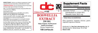 Photo of the DC Boswellia Extract 250 mg label