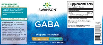 Photo of the Swanson GABA 500 mg label