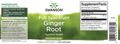 Photo of the Swanson Ginger Root 540 mg label