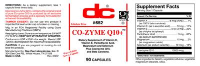 Photo of the DC Co-Zyme Q10+ label