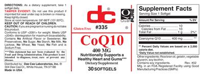 Photo of the DC CoQ10 400 mg label