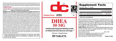 Photo of the DC DHEA 50 mg label