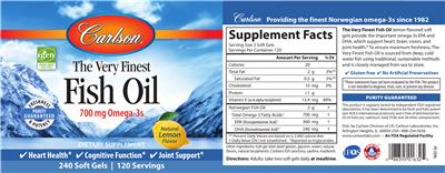 Photo of the Carlson The Very Finest Fish Oil Natural Lemon Flavor label