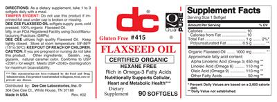Photo of the DC Flaxseed Oil label