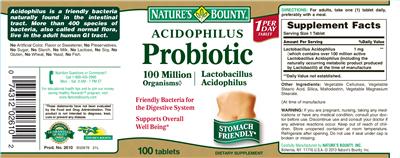 Photo of the Nature's Bounty Acidophilus Probiotic label