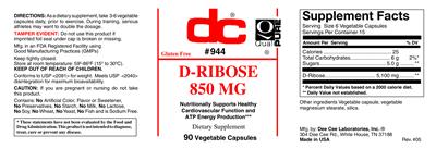Photo of the DC D-Ribose 850 mg label