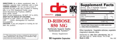 Photo of the DC D-Ribose 850 mg label