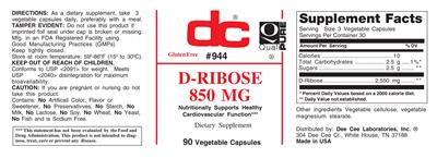 Photo of the DC D-Ribose 850 mg label